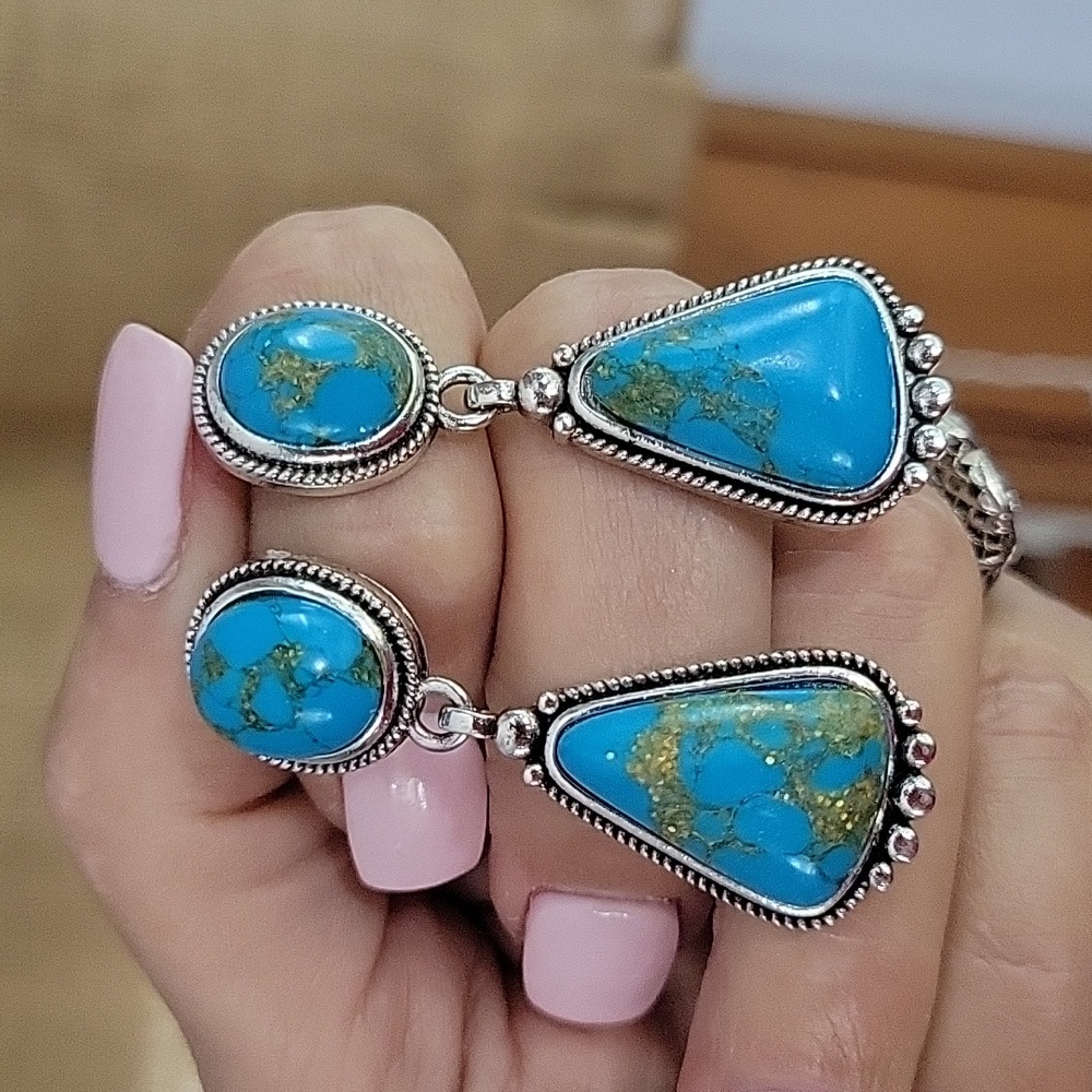 Copper Turquoise Style Drop Earrings - Picture 5 of 5
